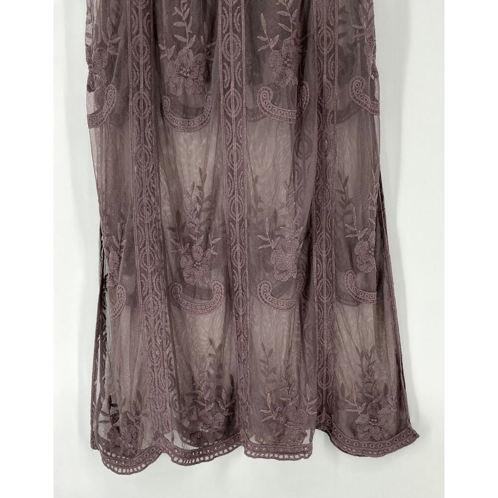 Wishlist Womens S Embroidered Mesh Maxi Dress Brown Boho Plunge Lined Festival - Picture 9 of 12